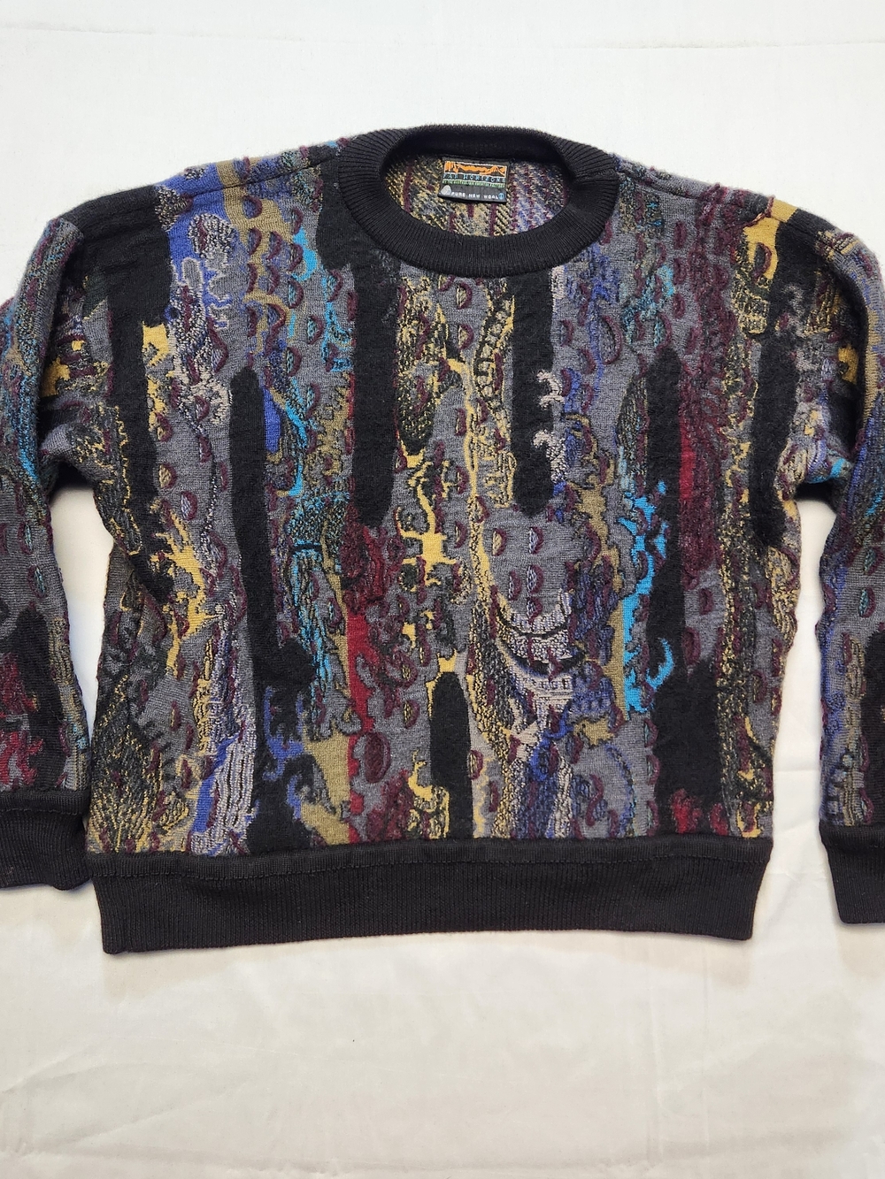 Far Horizons Small Vintage 3D Knit Wool Sweater Cosby Biggie Multicolor Coogi